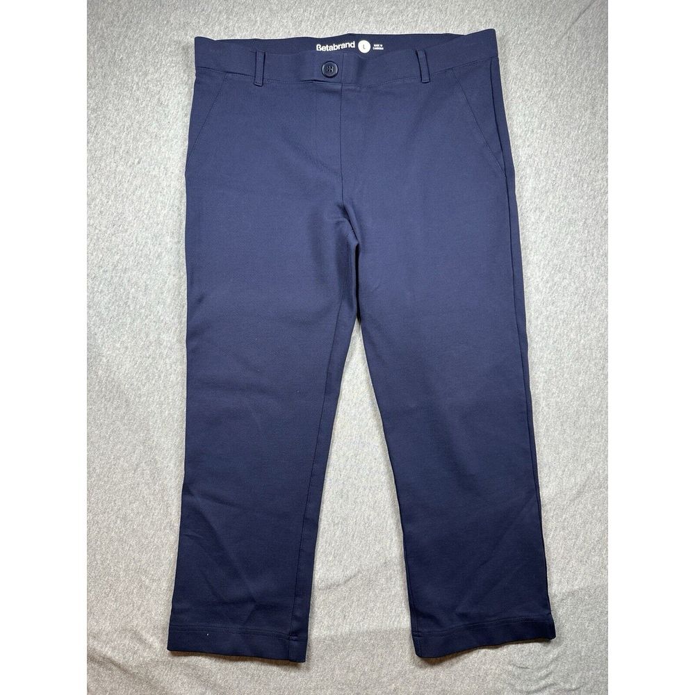 Betabrand Two Pocket Cropped Dress Pants Yoga Navy Blue Womens Large